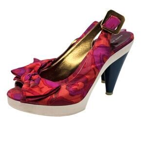 Vintage Y2K Marc by Marc Jacobs 36.5 Floral Slingback Heels Pinup Bow Peetoe